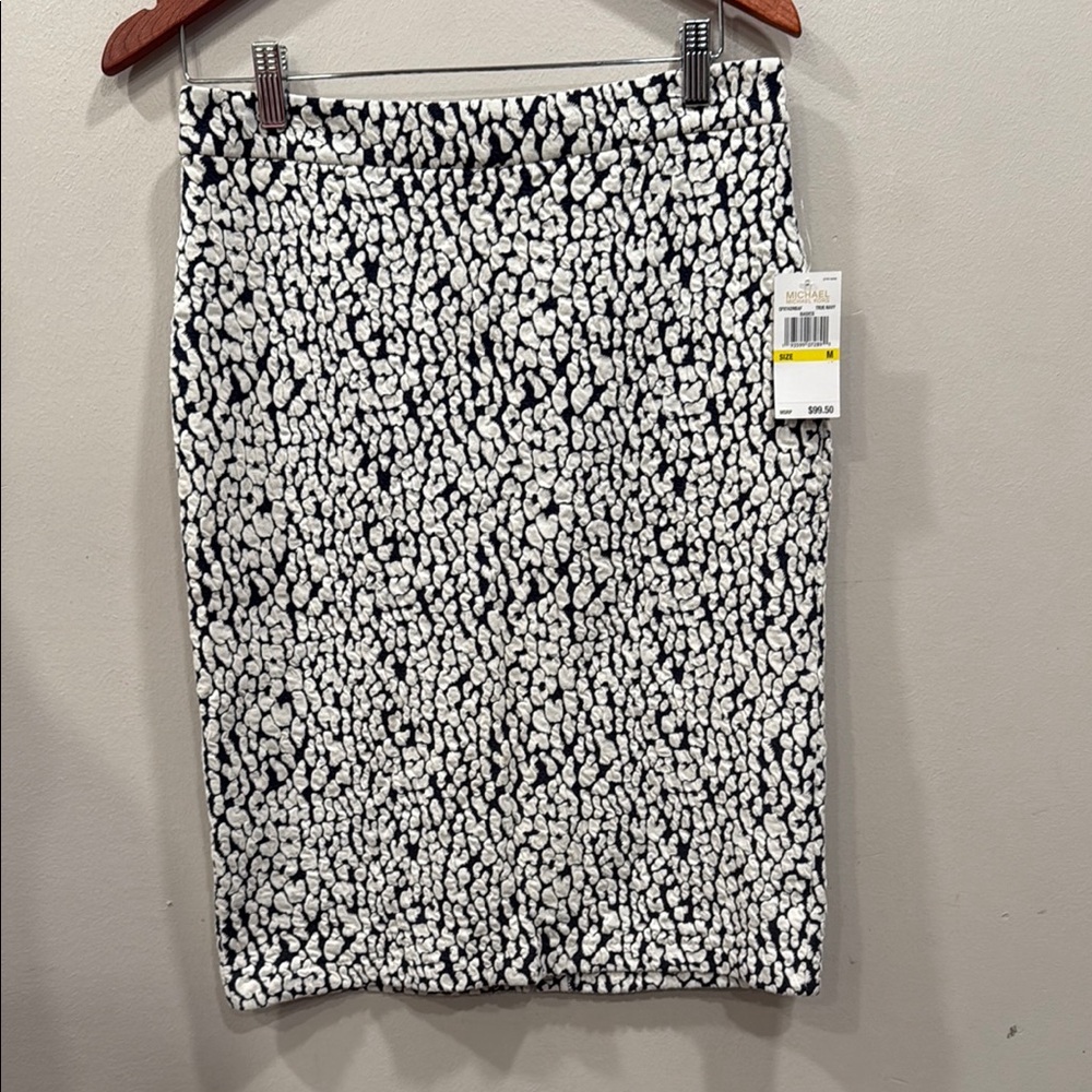 Michael Kors White and Blue Knee-Length Pencil Skirt